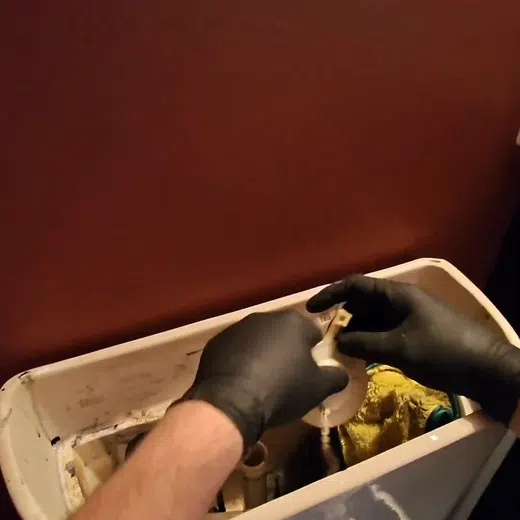 Toilet tank repair parts and fill valve components during a fixture service for Plumbing Services in Goodyear